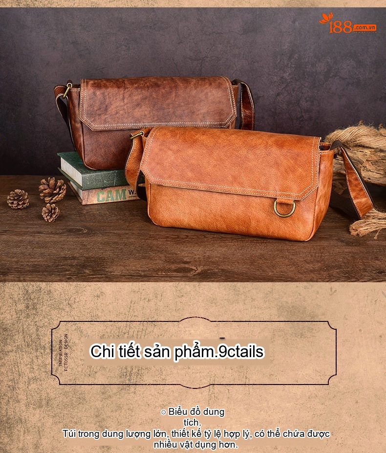 Túi Đeo Chéo Nam Da Thật Kiểu Dáng Retro Đựng Ipad Màu Nâu chi tiết 8