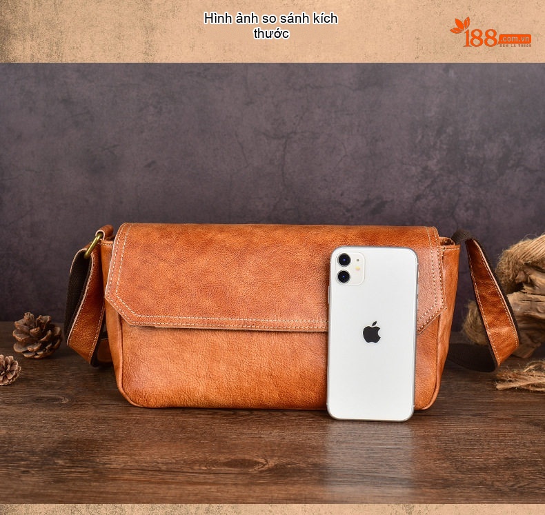 Túi Đeo Chéo Nam Da Thật Kiểu Dáng Retro Đựng Ipad Màu Nâu chi tiết 11