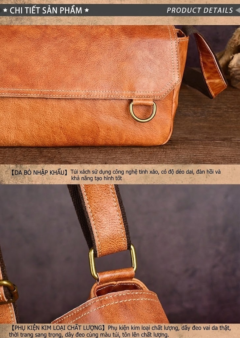 Túi Đeo Chéo Nam Da Thật Kiểu Dáng Retro Đựng Ipad Màu Nâu chi tiết 14