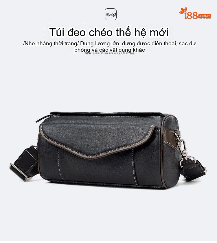 Túi Đeo Chéo Nam Da Thật Kiểu Dáng Retro Màu Đen chi tiết 4