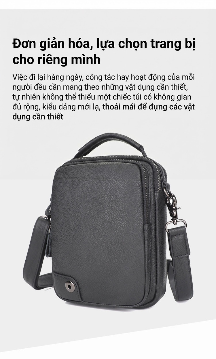 Túi Đeo Chéo Nam Da Thật Kiểu Dáng Vuông Lớn Tiện Lợi Màu Đen chi tiết 7
