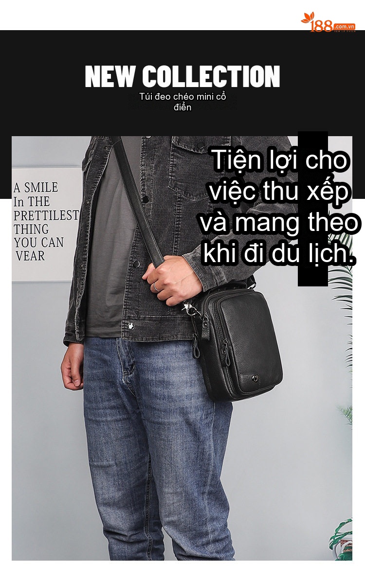 Túi Đeo Chéo Nam Da Thật Kiểu Dáng Vuông Lớn Tiện Lợi Màu Đen chi tiết 2