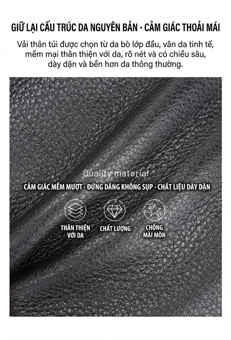 Túi Đeo Chéo Nam Da Thật Kiểu Dáng Vuông Lớn Tiện Lợi Màu Đen chi tiết 5