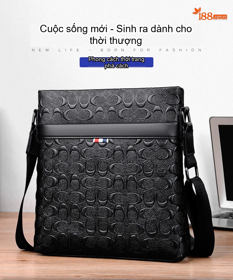 Túi Đeo Chéo Nam Da Thật Mềm Mại Kiểu Dáng Bổng Bềnh Thời Trang Công Sở Màu Đen chi tiết 4