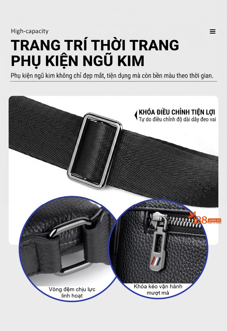 Túi Đeo Chéo Nam Da Thật Mềm Mại Kiểu Dáng Bổng Bềnh Thời Trang Công Sở Màu Đen chi tiết 10