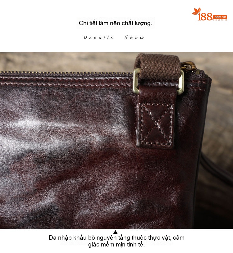 Túi Đeo Chéo Nam Da Thật Mini Nhỏ Gọn Đa Năng Phong Cách Ins Màu Nâu Đen chi tiết 4