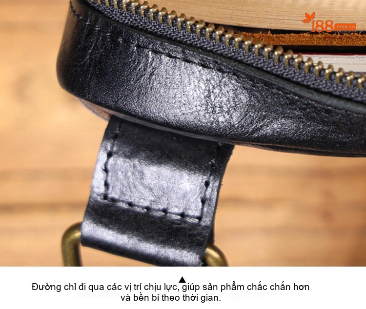 Túi Đeo Chéo Nam Da Thật Nhỏ Gọn Phong Cách Vintage Màu Đen chi tiết 15