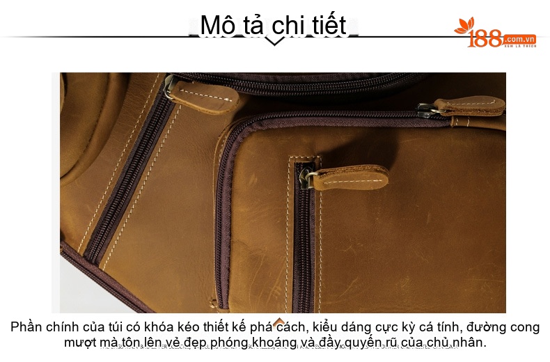 Túi Đeo Chéo Nam Da Thật Phong Cách Âu Mỹ Retro Dung Tích Lớn Màu Vàng Bò chi tiết 9