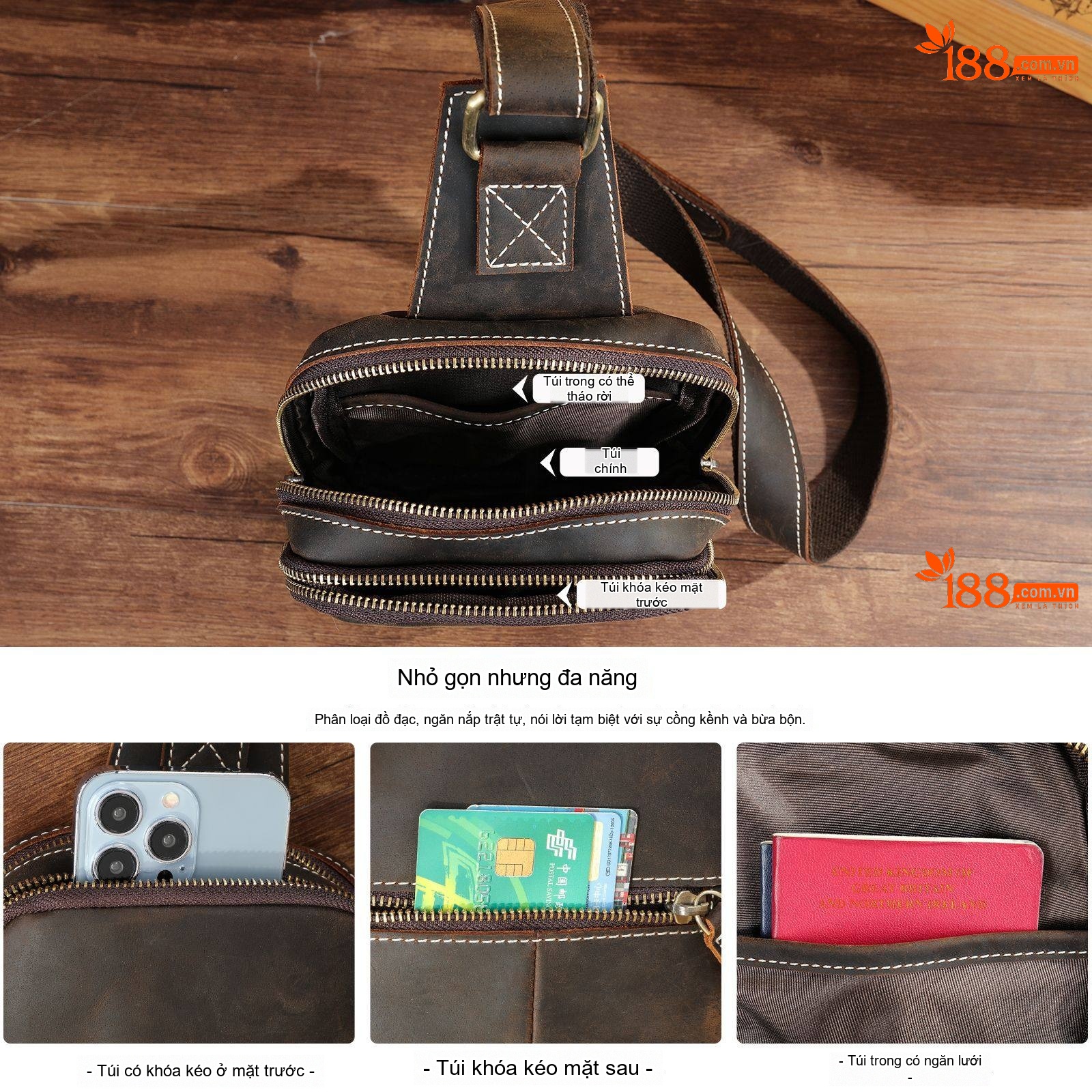 Túi Đeo Chéo Nam Da Thật Phong Cách Casual, Đựng Ipad, Khóa Nam Châm Màu Nâu
