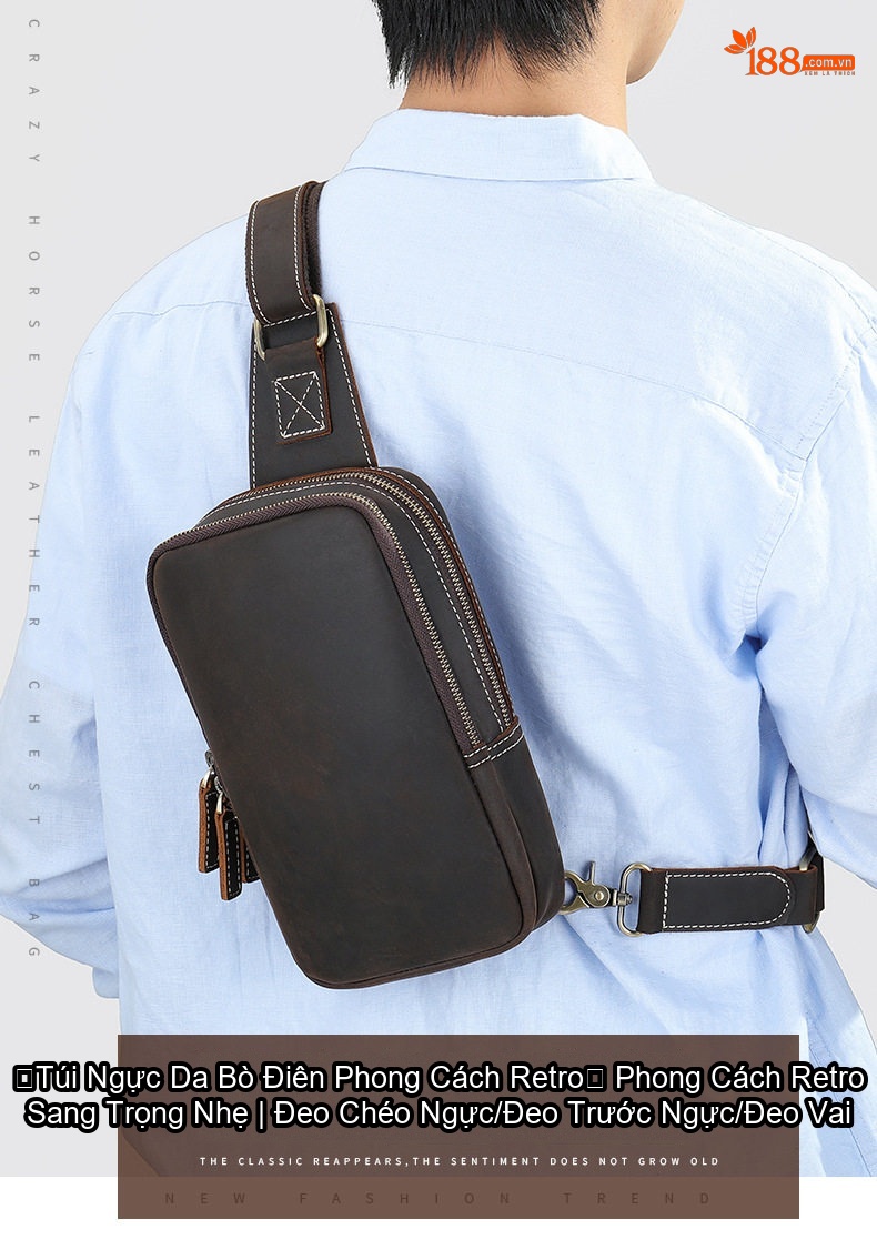 Túi Đeo Chéo Nam Da Thật Phong Cách Casual, Đựng Ipad, Khóa Nam Châm Màu Nâu chi tiết 1