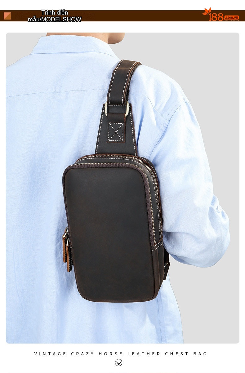 Túi Đeo Chéo Nam Da Thật Phong Cách Casual, Đựng Ipad, Khóa Nam Châm Màu Nâu chi tiết 6