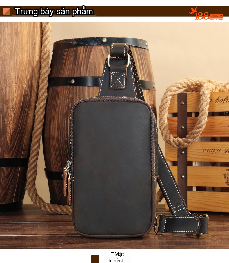 Túi Đeo Chéo Nam Da Thật Phong Cách Casual, Đựng Ipad, Khóa Nam Châm Màu Nâu chi tiết 10