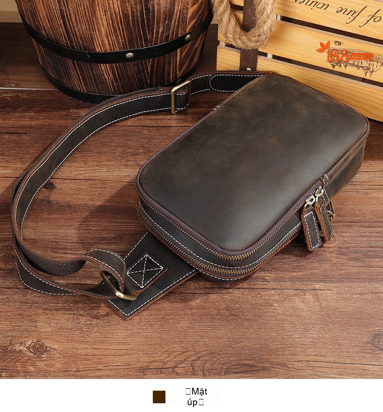 Túi Đeo Chéo Nam Da Thật Phong Cách Casual, Đựng Ipad, Khóa Nam Châm Màu Nâu chi tiết 13