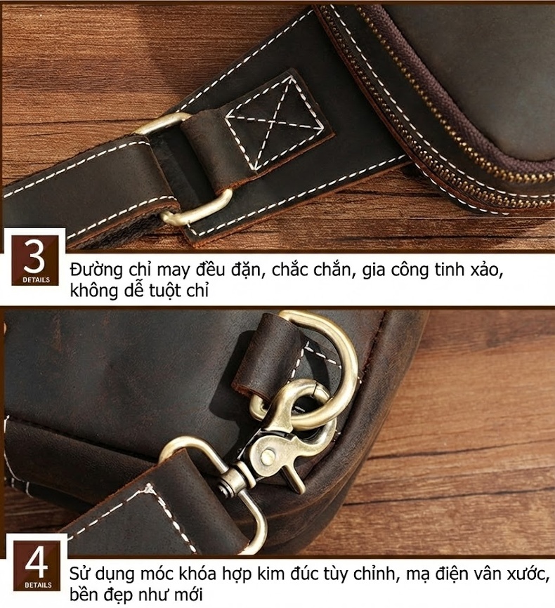Túi Đeo Chéo Nam Da Thật Phong Cách Casual, Đựng Ipad, Khóa Nam Châm Màu Nâu chi tiết 16