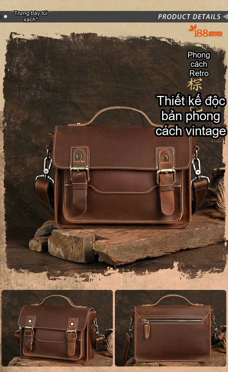 Túi Đeo Chéo Nam Da Thật Phong Cách Cổ Điển chi tiết 4