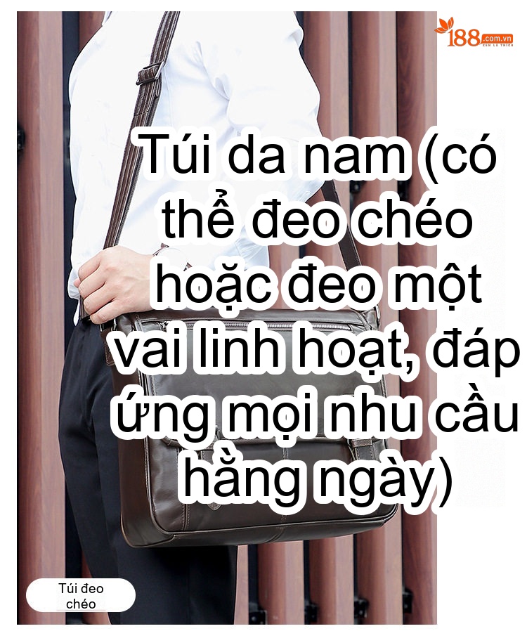 Túi Đeo Chéo Nam Da Thật Phong Cách Cổ Điển, Đựng Laptop, Sức Chứa Lớn Màu Nâu chi tiết 1
