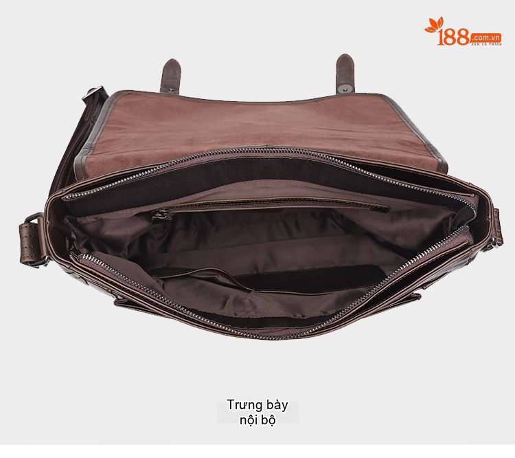 Túi Đeo Chéo Nam Da Thật Phong Cách Cổ Điển, Đựng Laptop, Sức Chứa Lớn Màu Nâu chi tiết 8