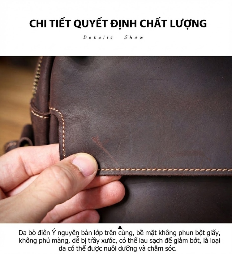 Túi Đeo Chéo Nam Da Thật Phong Cách Đơn Giản Màu Nâu chi tiết 14