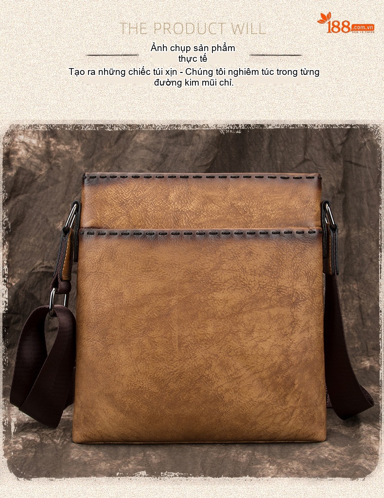 Túi Đeo Chéo Nam Da Thật Phong Cách Retro Âu Mỹ Màu Nâu chi tiết 4