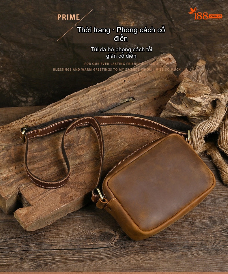 Túi Đeo Chéo Nam Da Thật Phong Cách Retro Đựng Điện Thoại Màu Nâu chi tiết 1