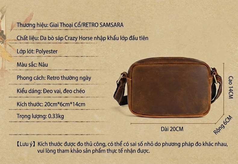 Túi Đeo Chéo Nam Da Thật Phong Cách Retro Đựng Điện Thoại Màu Nâu chi tiết 3