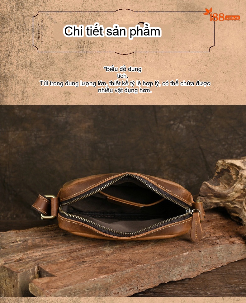 Túi Đeo Chéo Nam Da Thật Phong Cách Retro Đựng Điện Thoại Màu Nâu chi tiết 11