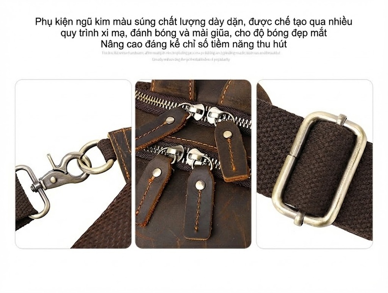 Túi Đeo Chéo Nam Da Thật Phong Cách Retro Đựng Điện Thoại Màu Nâu Vàng chi tiết 12