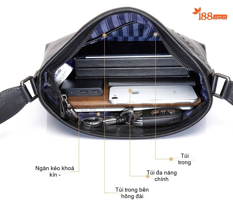 Túi đeo chéo nam da thật sức chứa lớn phong cách thể thao chi tiết 10