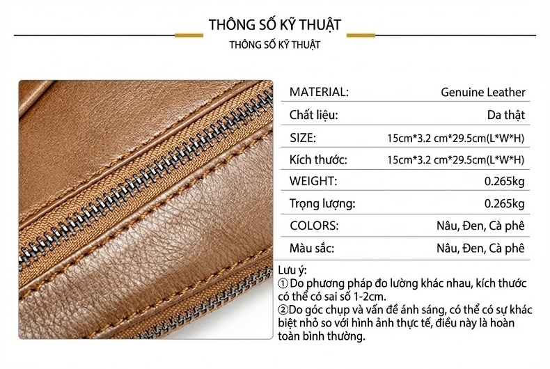 Túi Đeo Chéo Nam Da Thật Thời Trang Màu Nâu, Đen chi tiết 3