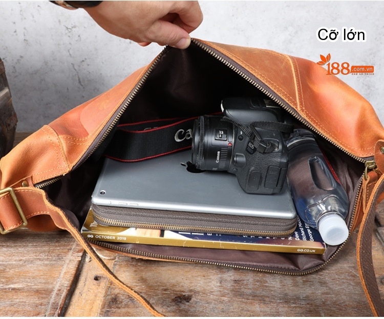 Túi Đeo Chéo Nam Da Thật Thủ Công Da Bò Lớp Đầu Phong Cách Vintage chi tiết 9