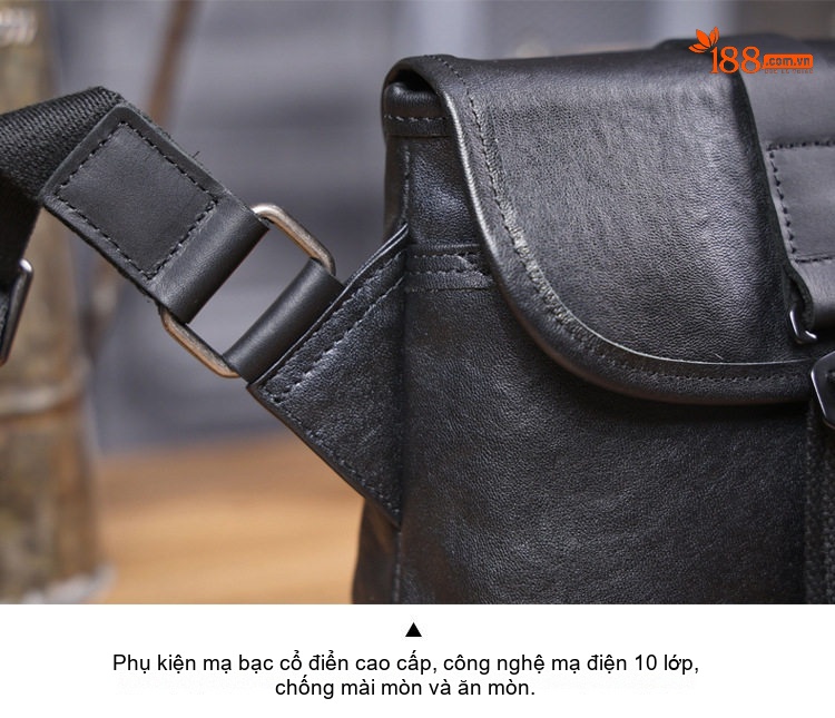 Túi Đeo Chéo Nam Da Thật Thủ Công Đơn Giản Đựng Điện Thoại Màu Đen chi tiết 14