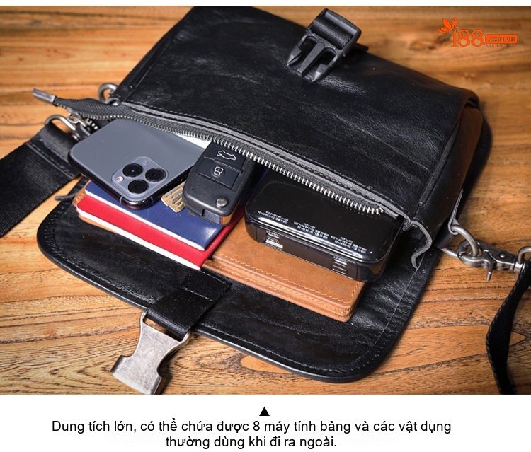 Túi Đeo Chéo Nam Da Thật Thủ Công Khóa Cài Phong Cách Thời Trang Màu Đen chi tiết 9