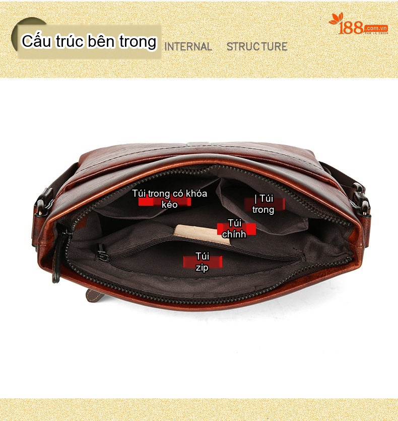 Túi Đeo Chéo Nam Da Thật Thủ Công Màu Nâu, Đen chi tiết 6