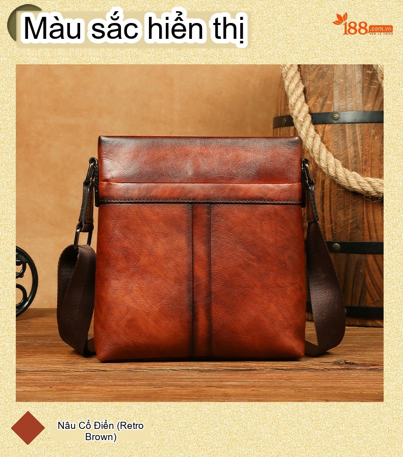 Túi Đeo Chéo Nam Da Thật Thủ Công Màu Nâu, Đen chi tiết 7