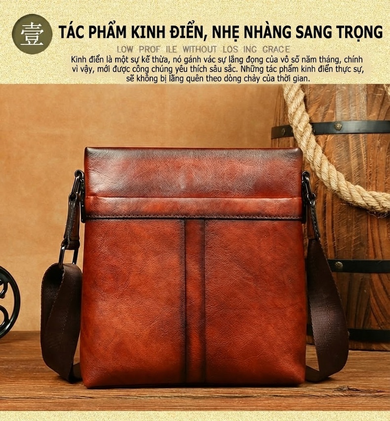 Túi Đeo Chéo Nam Da Thật Thủ Công Màu Nâu, Đen chi tiết 3