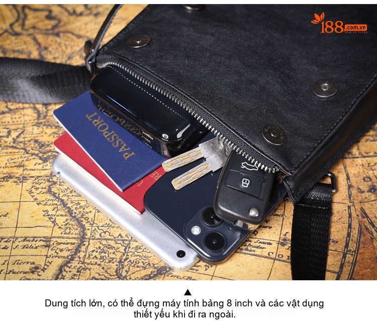 Túi Đeo Chéo Nam Da Thật Thủ Công Mini Đựng Điện Thoại Màu Đen, Nâu chi tiết 11
