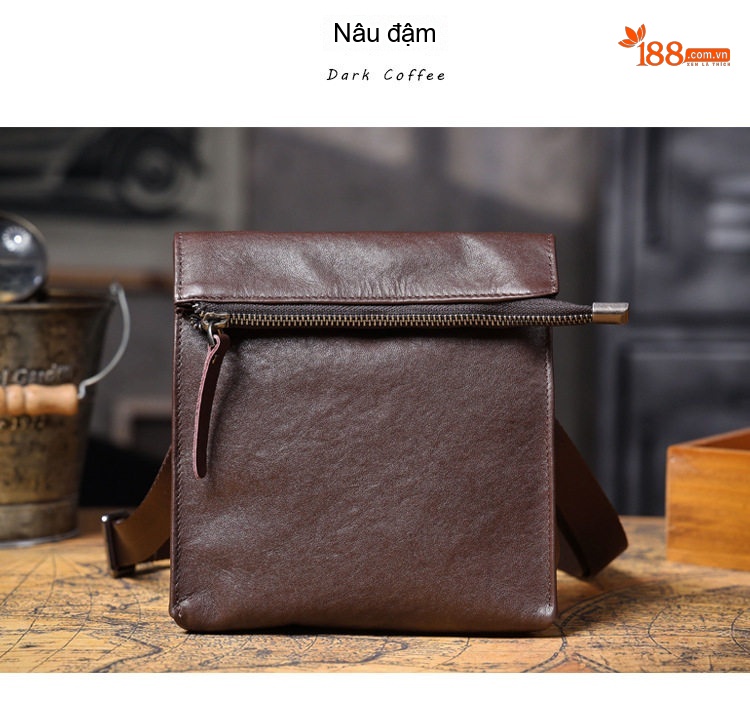 Túi Đeo Chéo Nam Da Thật Thủ Công Mini Đựng Điện Thoại Màu Đen, Nâu chi tiết 20