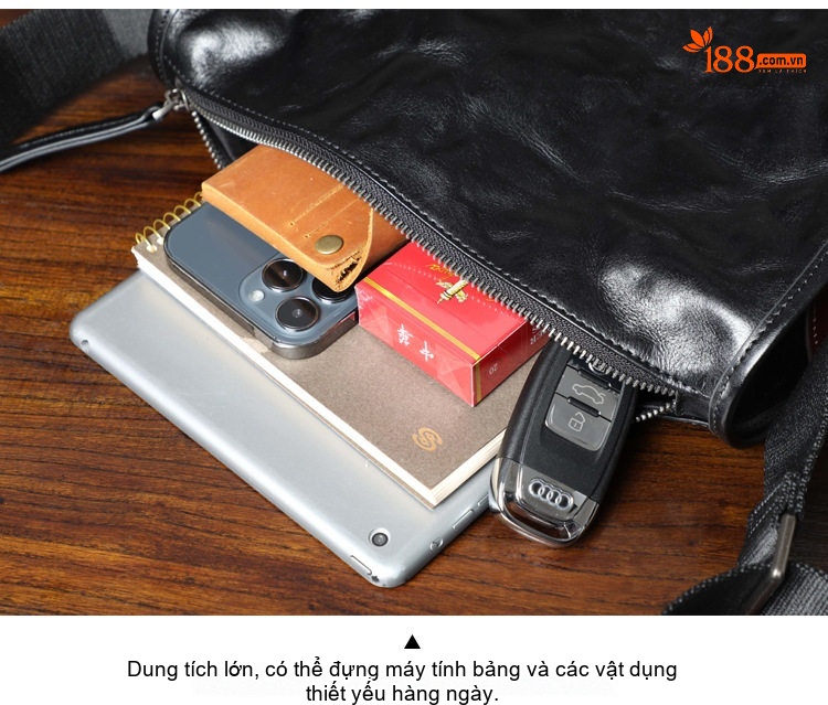 Túi Đeo Chéo Nam Da Thật Túi Đeo Vai Thời Trang Màu Đen chi tiết 12