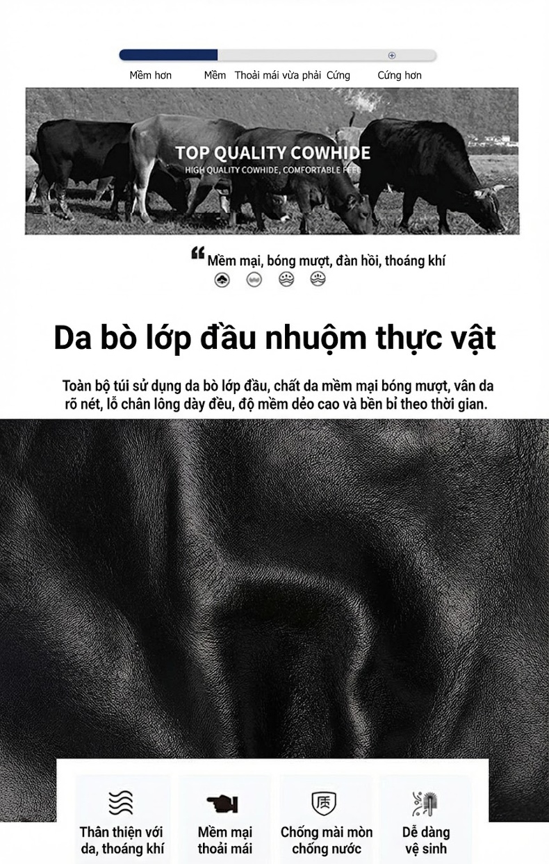 Túi Đeo Chéo Nam Da Thật Vân Tay Phong Cách Retro Màu Đen chi tiết 8