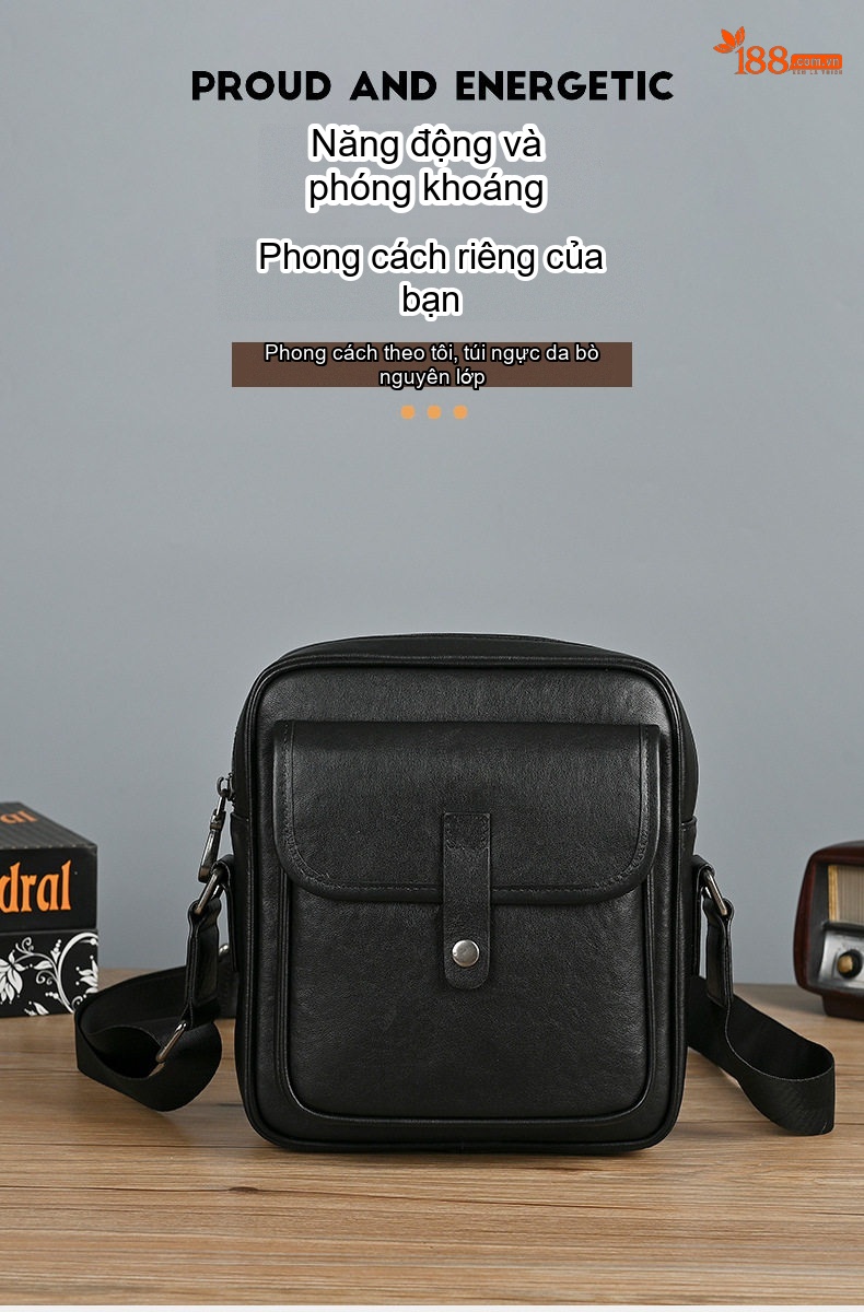 Túi Đeo Chéo Nam Da Thuộc Thực Vật Phong Cách Hàn Quốc Đi Làm Hàng Ngày Màu Đen chi tiết 4