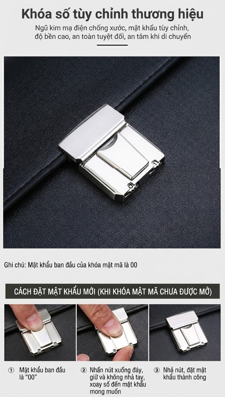 Túi Đeo Chéo Nam Nữ Công Sở Da Bóng Chống Trộm Khóa Mật Mã Màu Đen, Nâu chi tiết 4