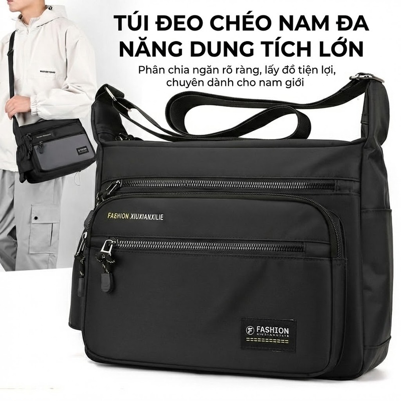 Túi Đeo Chéo Nam Nữ Da Bò Phong Cách Âu Mỹ Cổ Điển Màu Nâu chi tiết 10