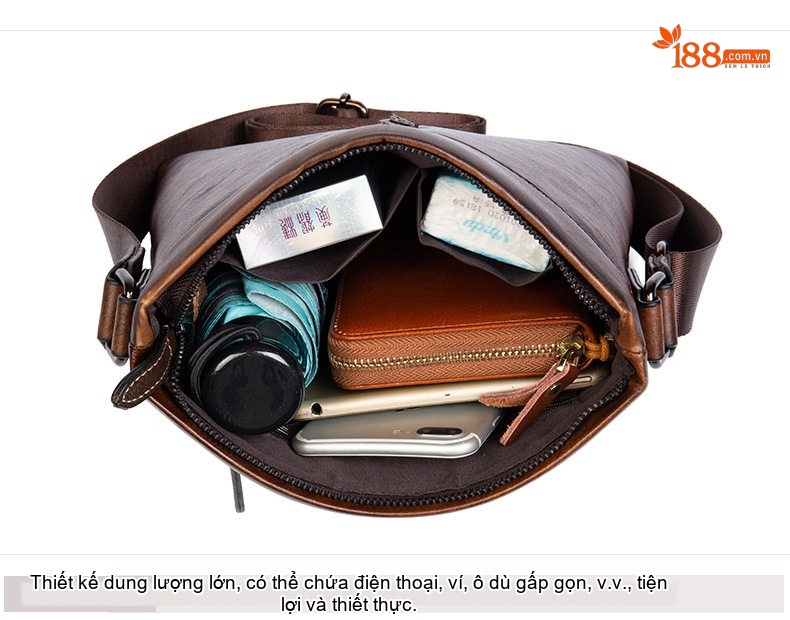 Túi Đeo Chéo Nam Nữ Da Bò Vintage Đựng Ipad Màu Nâu, Đen, Đỏ chi tiết 17