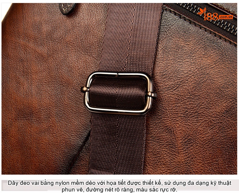 Túi Đeo Chéo Nam Nữ Da Bò Vintage Đựng Ipad Màu Nâu, Đen, Đỏ chi tiết 15