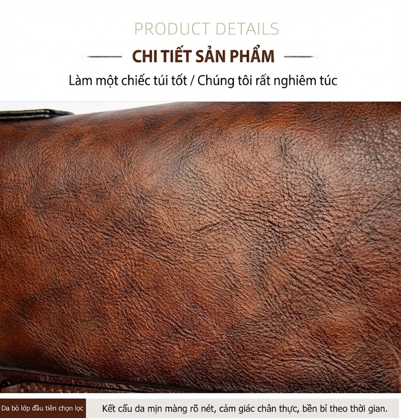 Túi Đeo Chéo Nam Nữ Da Bò Vintage Đựng Ipad Màu Nâu, Đen, Đỏ chi tiết 12