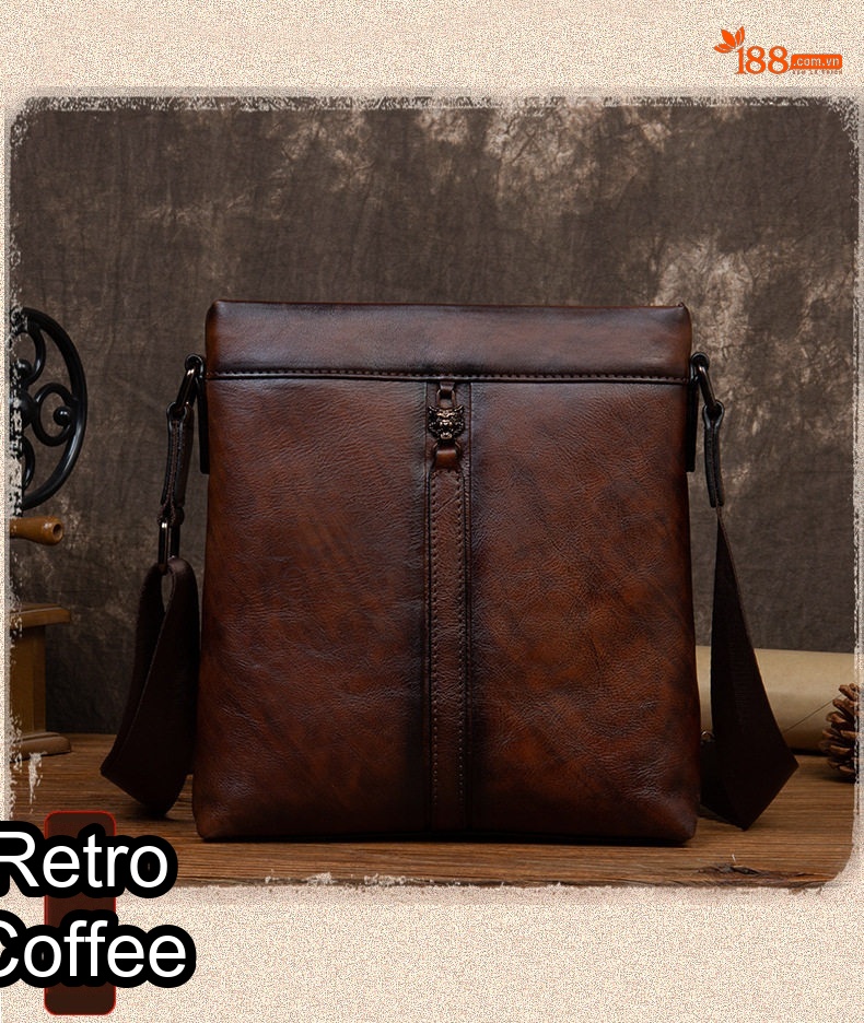 Túi Đeo Chéo Nam Nữ Da Bò Vintage Đựng Ipad Màu Nâu, Đen, Đỏ chi tiết 6