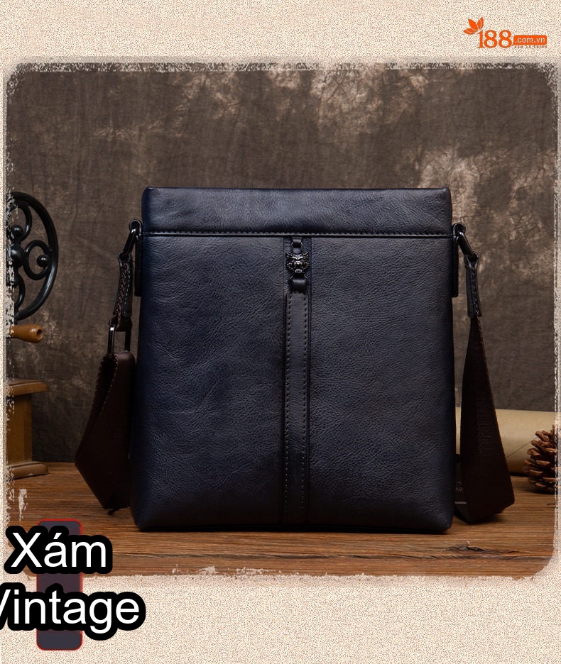 Túi Đeo Chéo Nam Nữ Da Bò Vintage Đựng Ipad Màu Nâu, Đen, Đỏ chi tiết 7