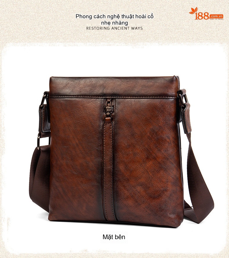 Túi Đeo Chéo Nam Nữ Da Bò Vintage Đựng Ipad Màu Nâu, Đen, Đỏ chi tiết 9