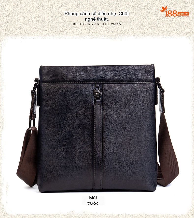 Túi Đeo Chéo Nam Nữ Da Bò Vintage Đựng Ipad Màu Nâu, Đen, Đỏ chi tiết 10