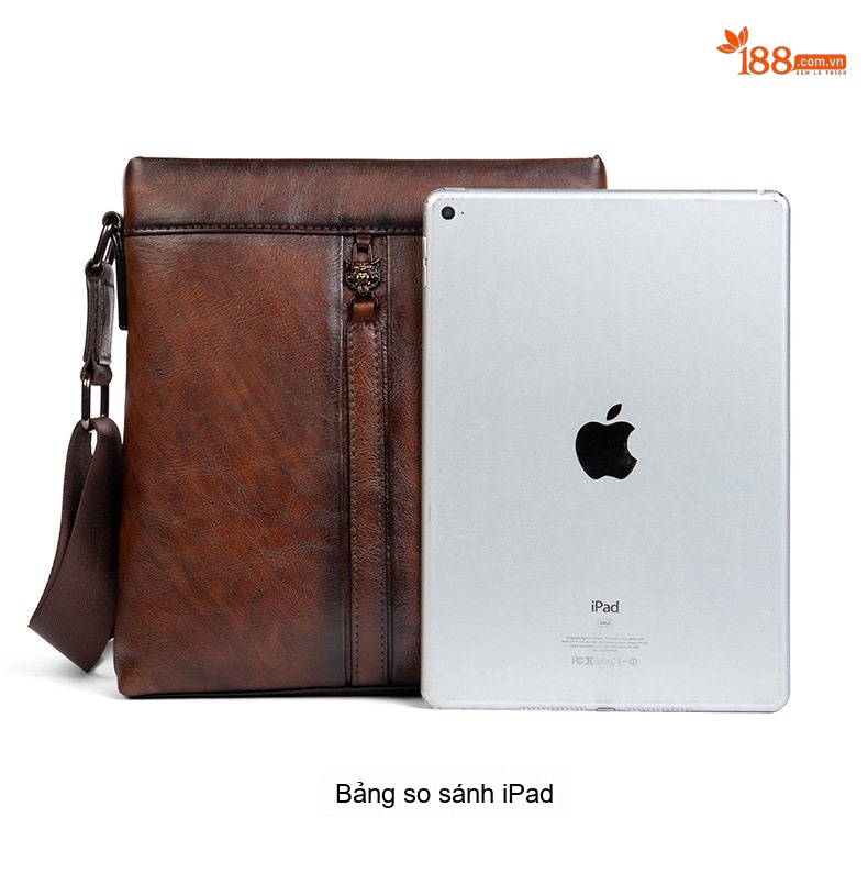 Túi Đeo Chéo Nam Nữ Da Bò Vintage Đựng Ipad Màu Nâu, Đen, Đỏ chi tiết 11